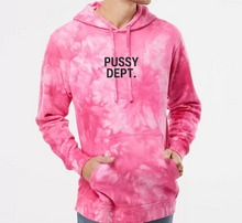 Load image into Gallery viewer, Tie Dye Pussy Dept. Center Logo Hoodie