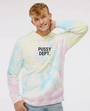 Load image into Gallery viewer, Tie Dye Pussy Dept. Center Logo Hoodie
