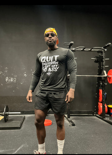 Quit Bullsh**tin & Get Off Yo As* Black Long Sleeve Dri-Fit Competitor T Shirt